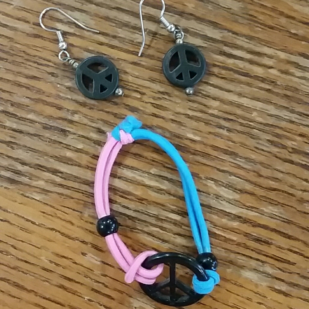 Peace Sign Earrings and bracelet